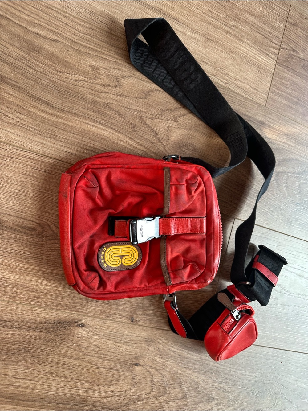Coach Red Nylon Utility Crossbody Bag w/ Mini Pouch